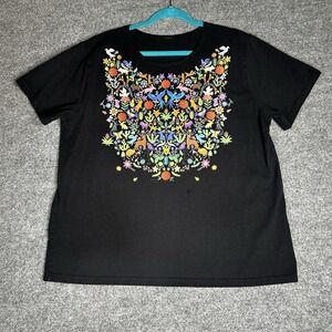 Sabaku Artwear Top Floral Nature Size Xl Short Sleeve Black Art To Wear
